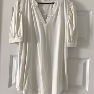 Elegant White V-Neck Women's Blouse